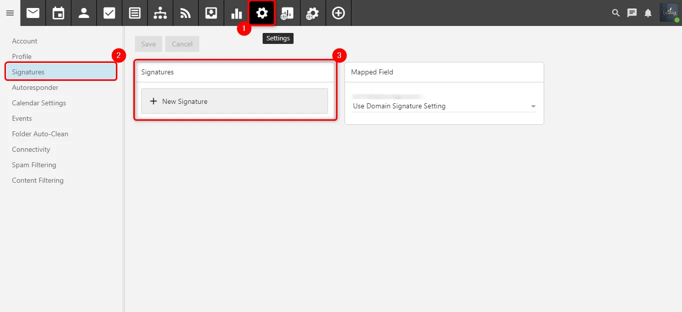 Settings, Signature, New Signature