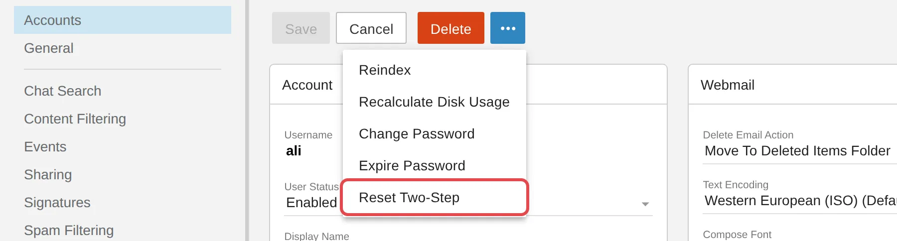 用户的…菜单里的Reset Two-Step