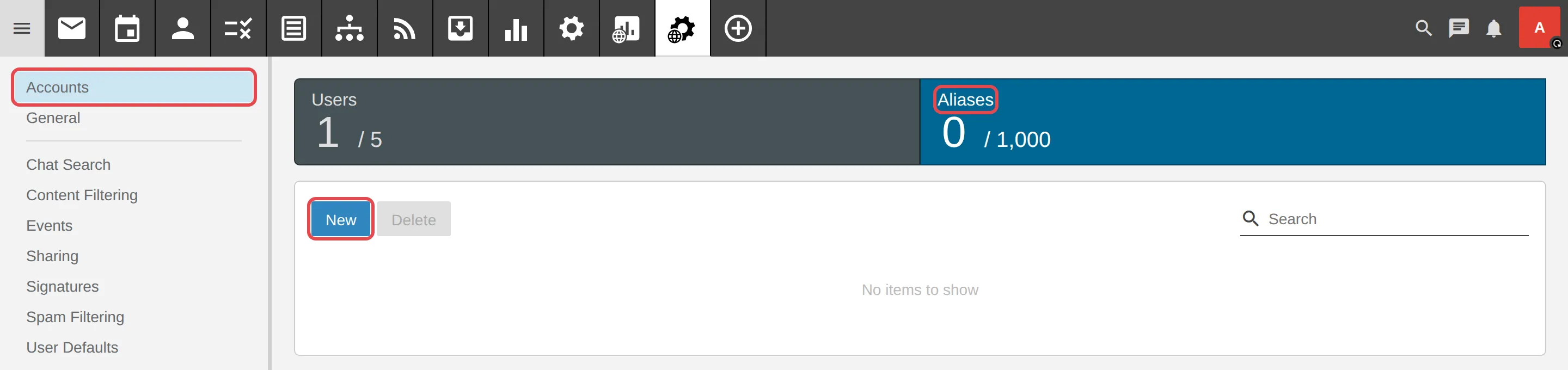 Accounts, Aliases dan New