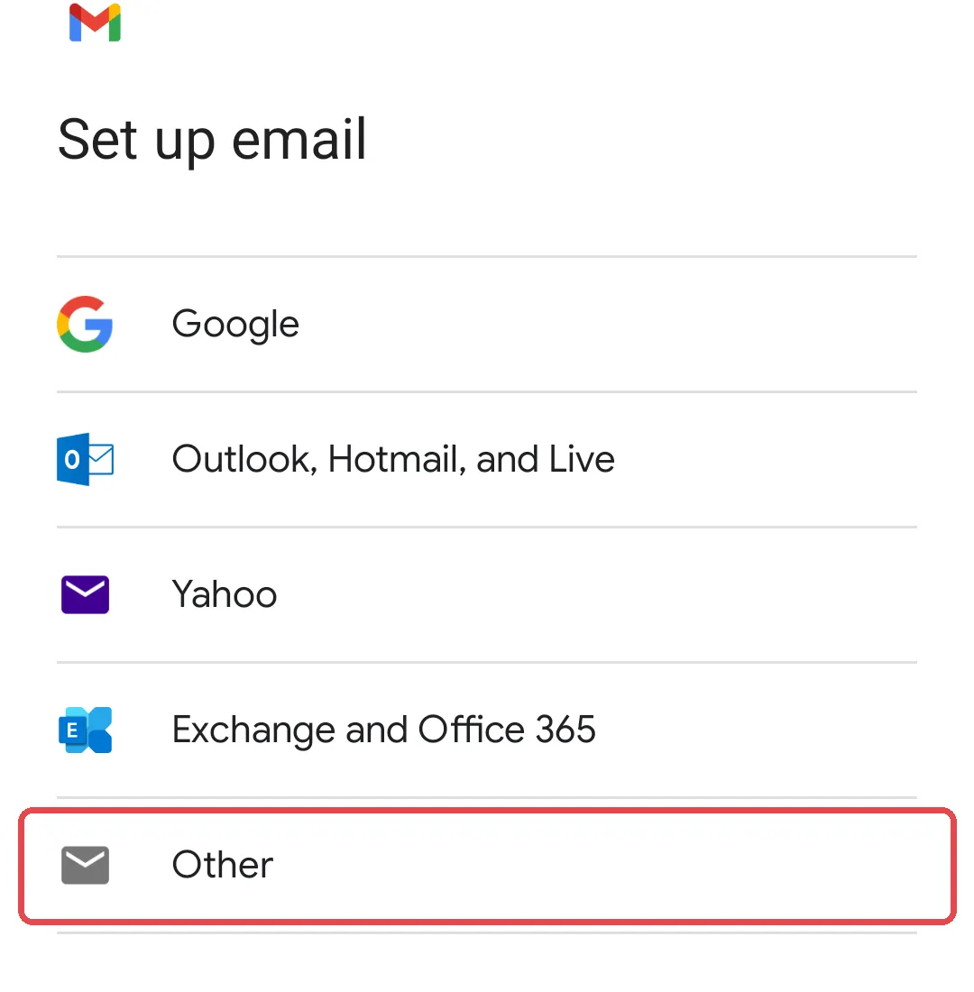 Pilih Other dalam aplikasi Gmail