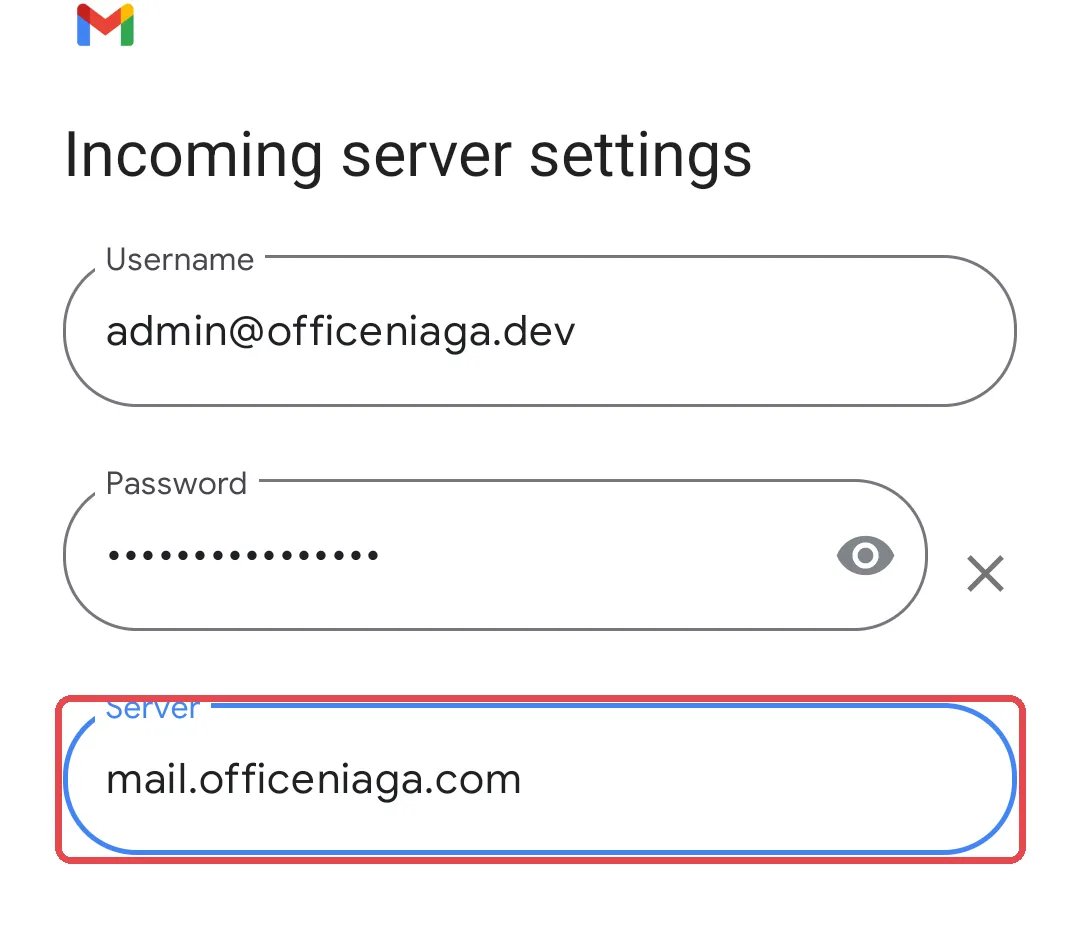 Tetapan server masuk