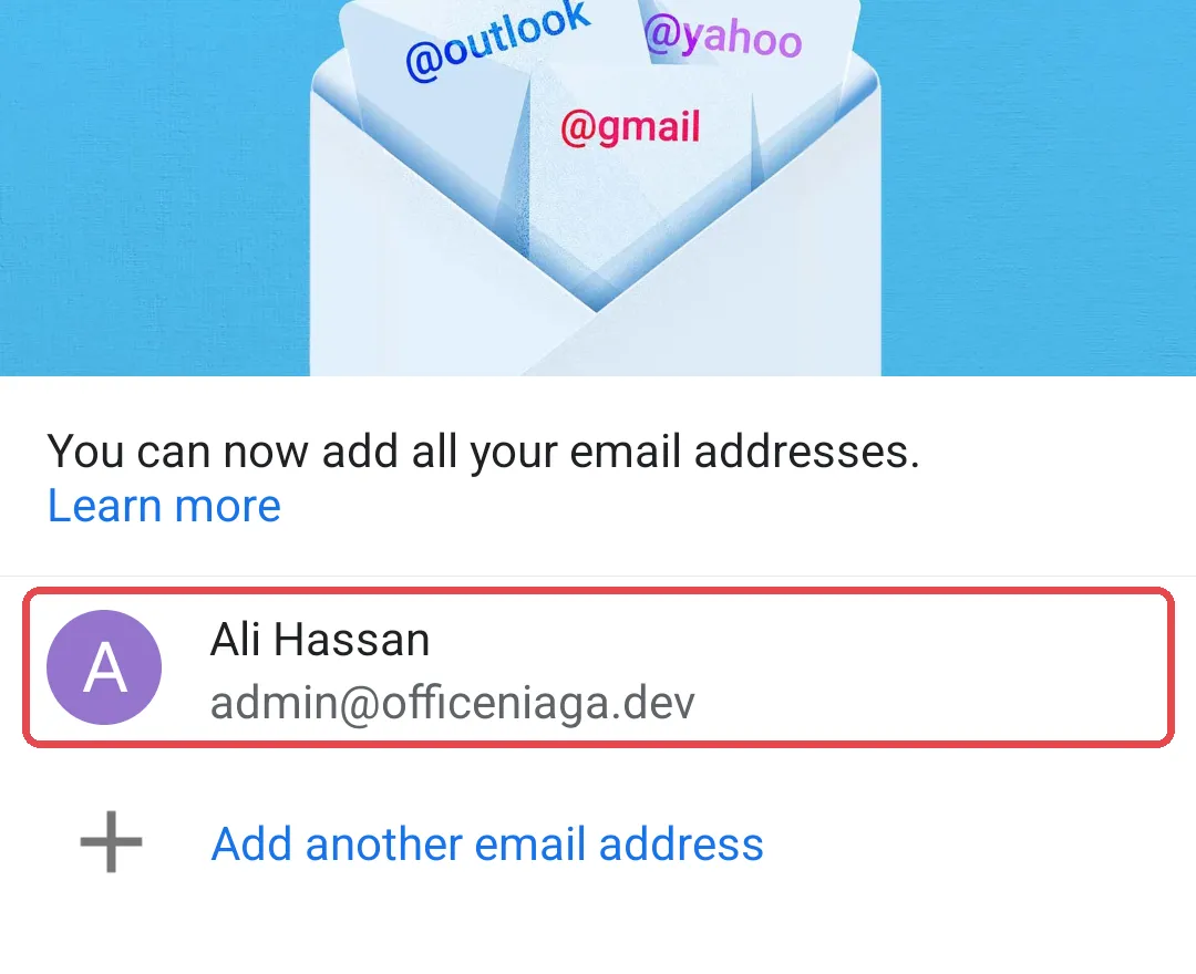 Akaun baru dalam senarai akaun Gmail