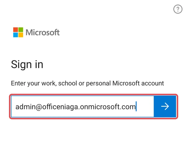 On Android: the Microsoft Sign in screen in the OneDrive app with a work email address typed in and the arrow highlighted