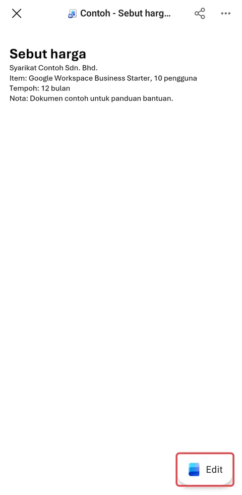 On Android: a sample Word file open to read in the Microsoft Copilot app, with the Edit button highlighted