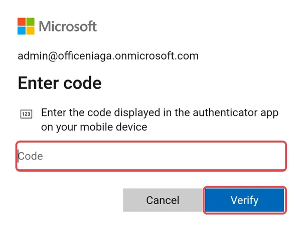 Android：Outlook的Enter code画面，验证码栏和Verify按钮已标示