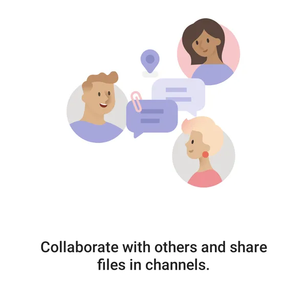 Android：Teams的第一个欢迎页面，Collaborate with others and share files in channels
