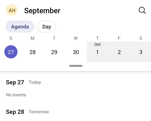 Android：Teams的Calendar标签页，Agenda视图，顶部显示这一周