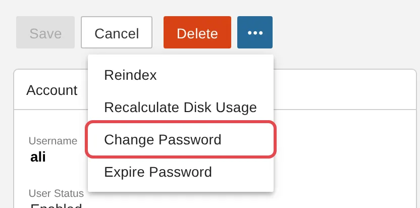 Menu tiga titik dengan Change Password
