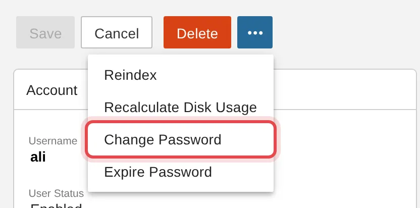 Menu tiga titik dengan Change Password