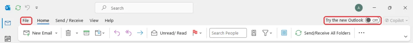 经典版Outlook,有File菜单,Try the new Outlook开关已关闭