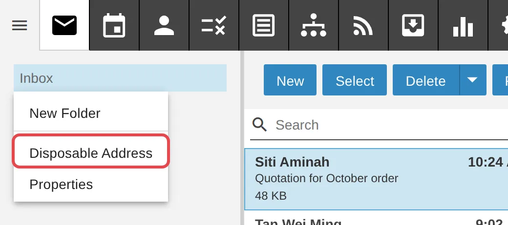 Klik kanan pada folder, Disposable Address