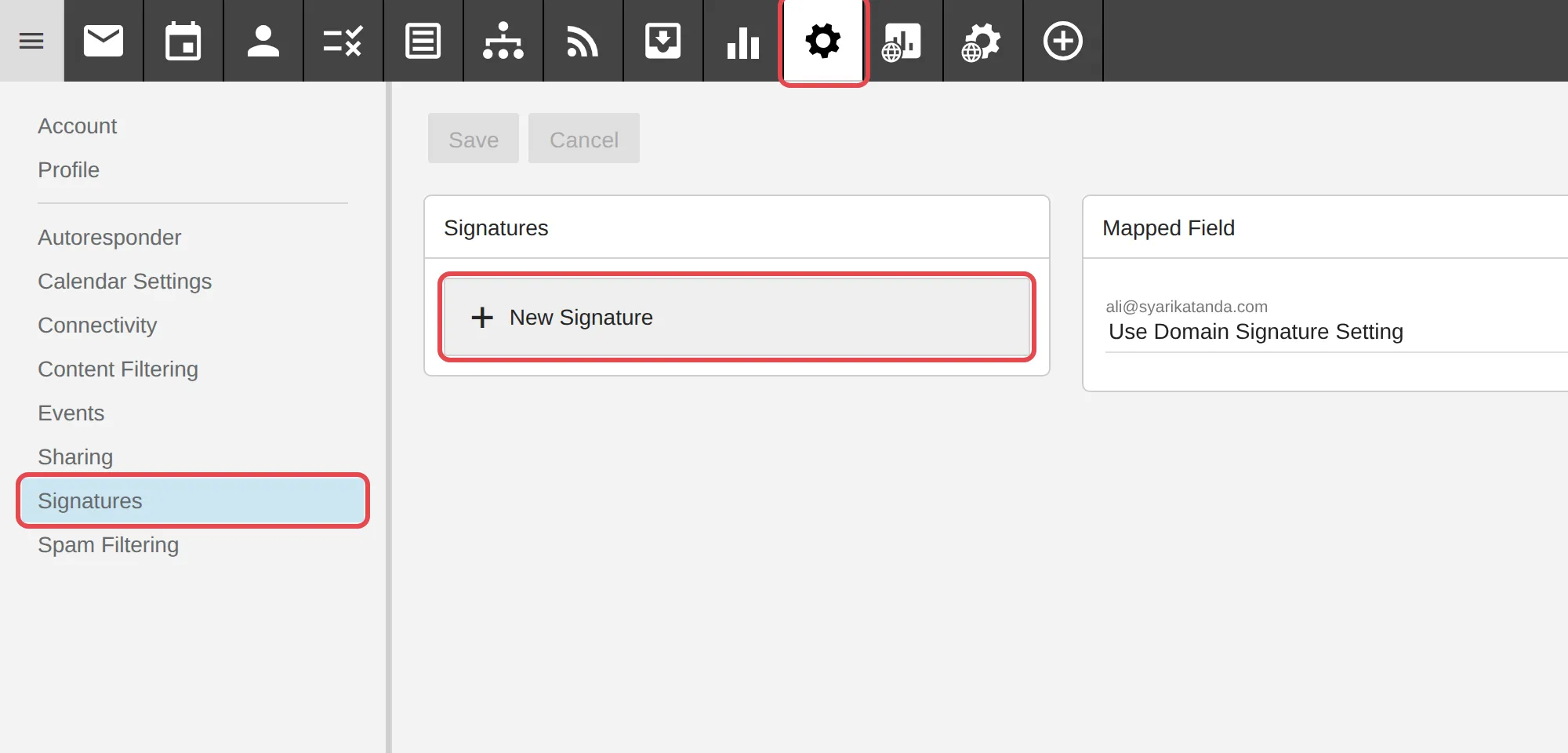 Settings, Signatures dan New Signature