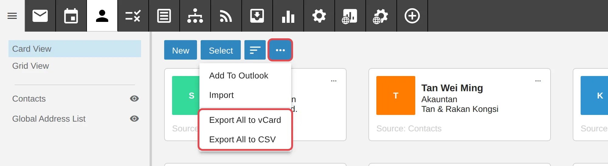 …菜单里的Export All to vCard和Export All to CSV
