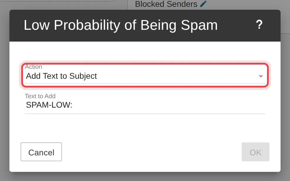 Pilihan tindakan spam