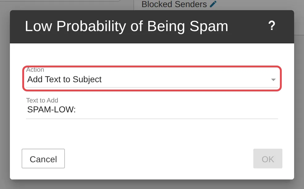Pilihan tindakan spam