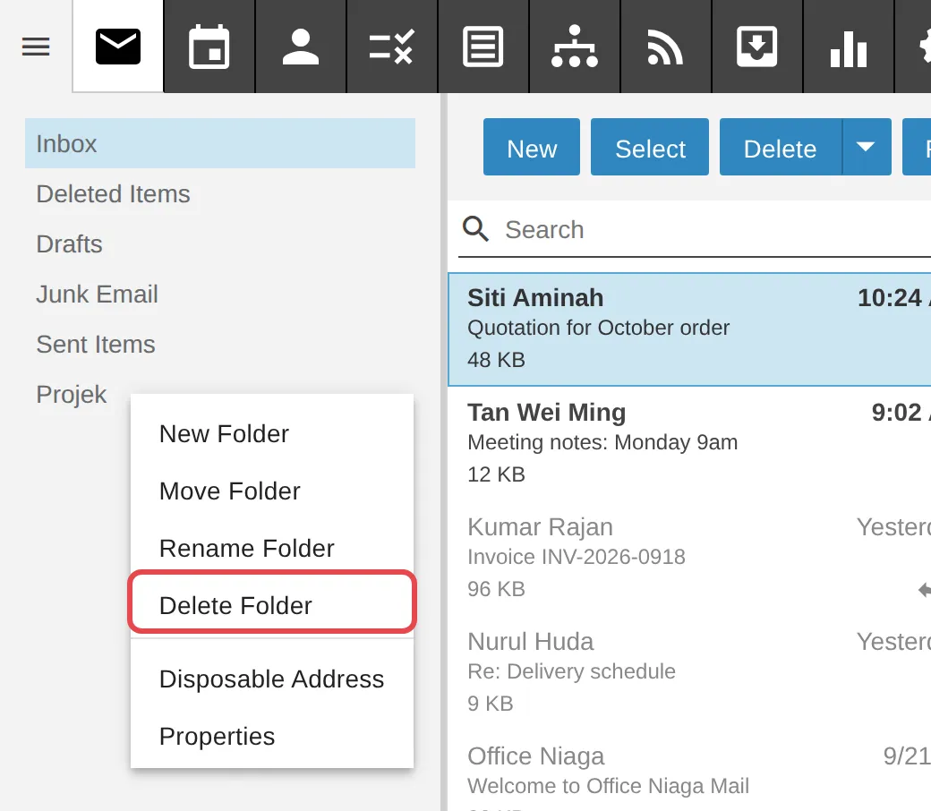 Klik kanan pada folder, Delete Folder