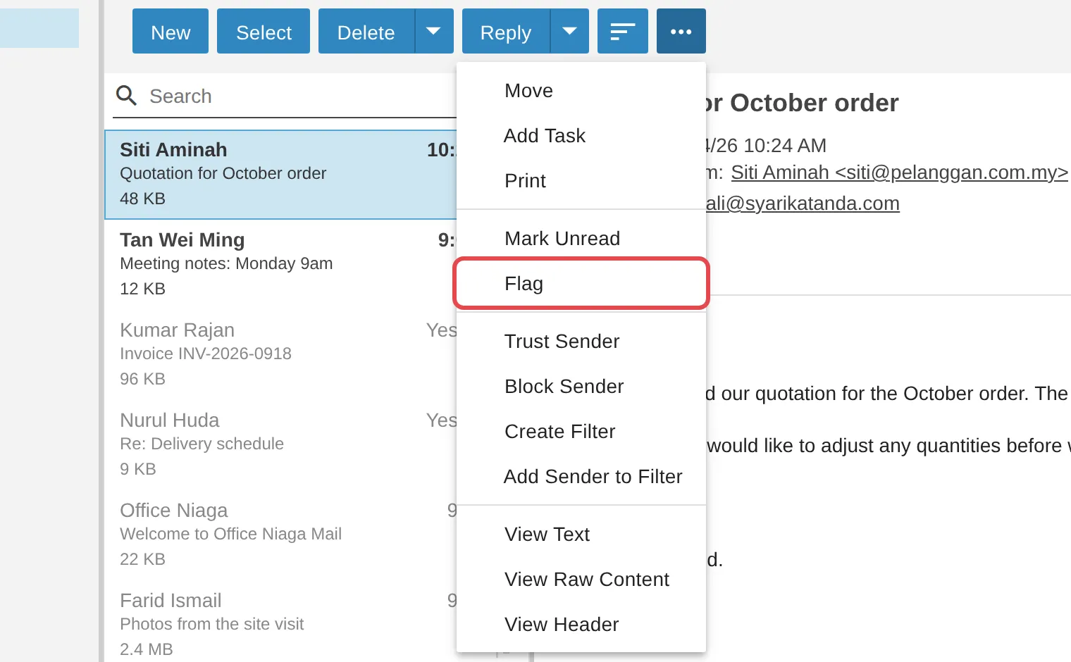 Menu Actions (…) dengan Flag