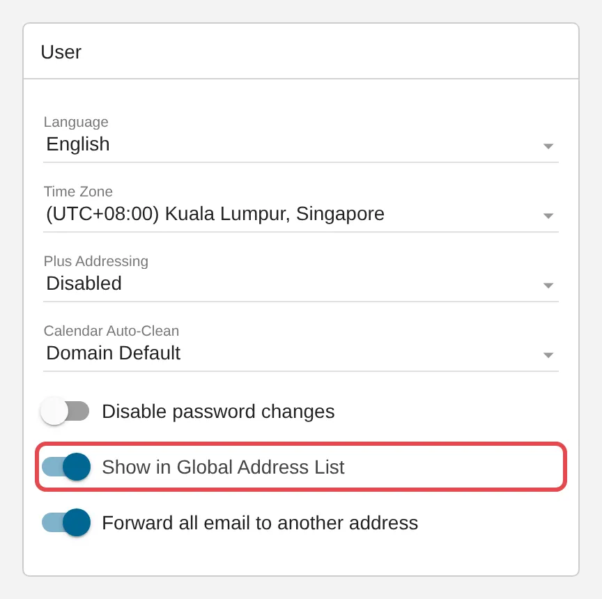 User Defaults里的Show in Global Address List