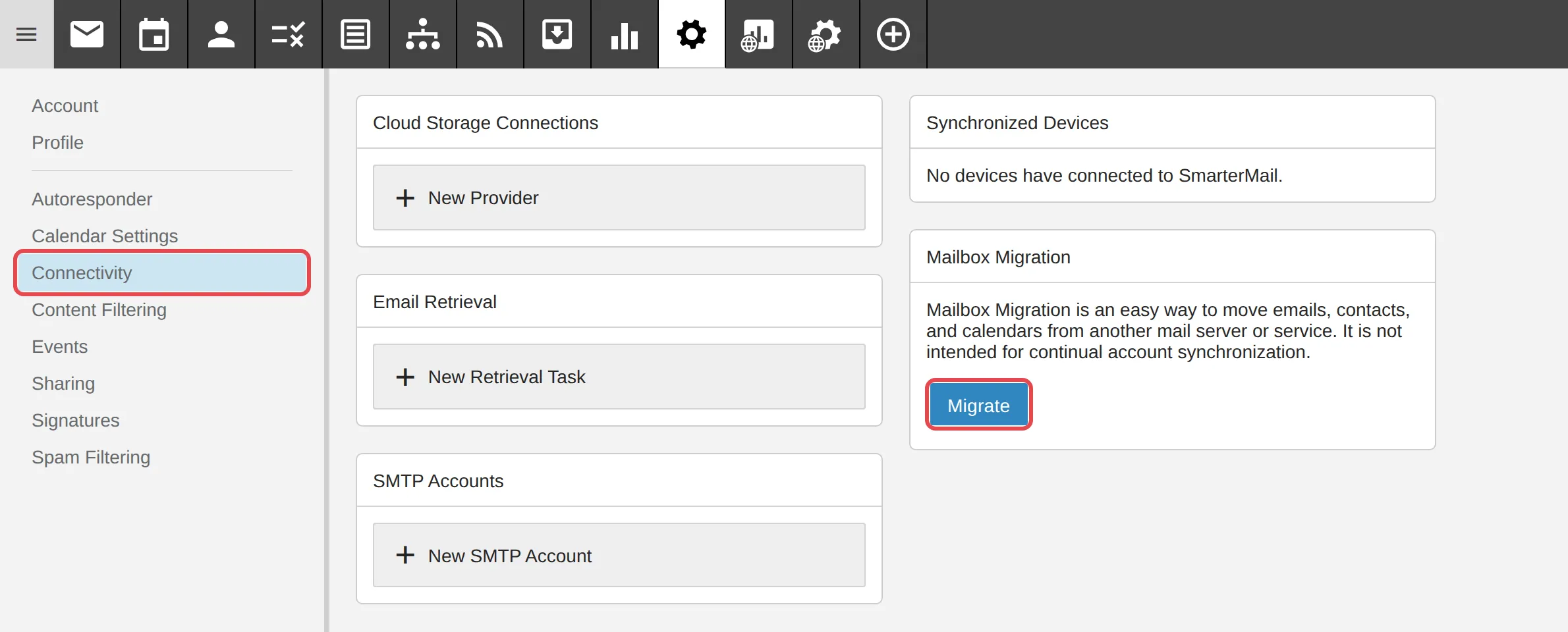 Connectivity and the Migrate button