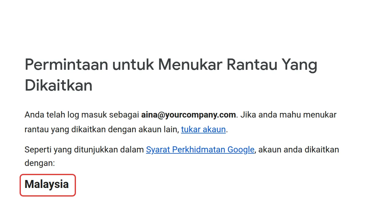Page rantau yang menunjukkan Malaysia sebagai rantau akaun