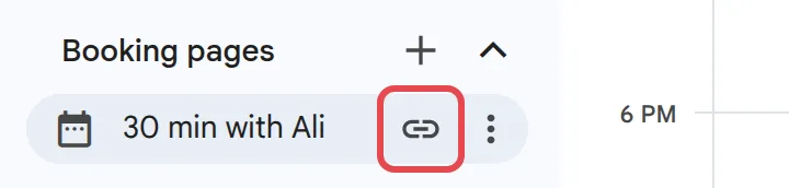 Copy link icon next to the booking page under Booking pages