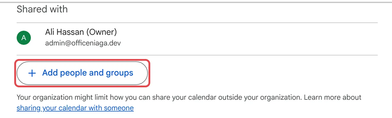 Shared with section with the Add people and groups button