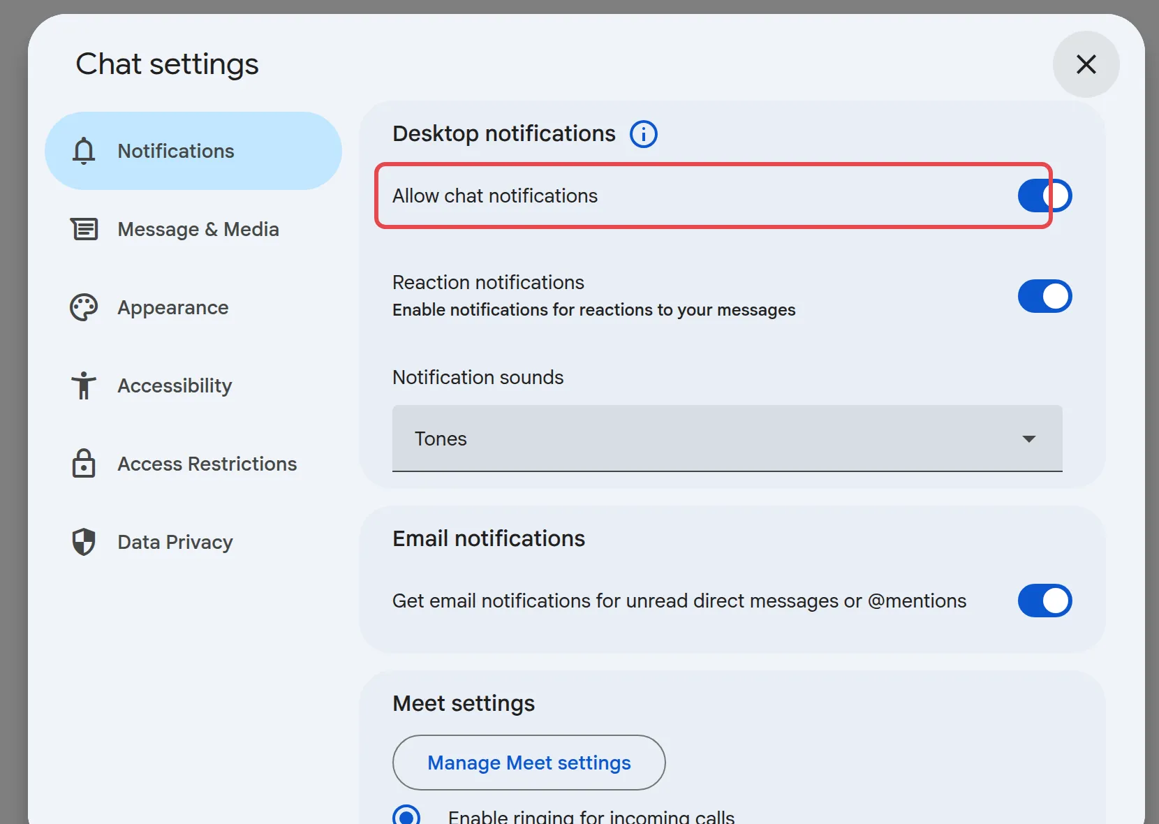 Chat设置里的Allow chat notifications