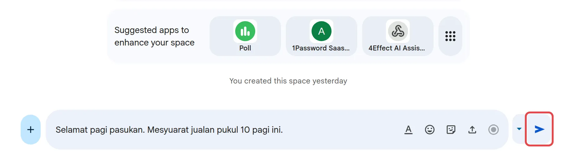 已输入的示例消息和Send message箭头