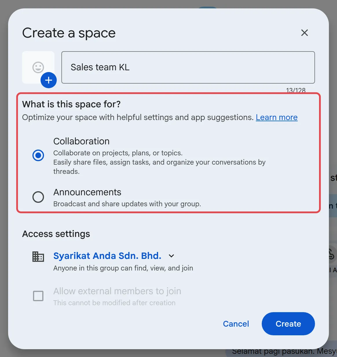 What is this space for?,有Collaboration和Announcements