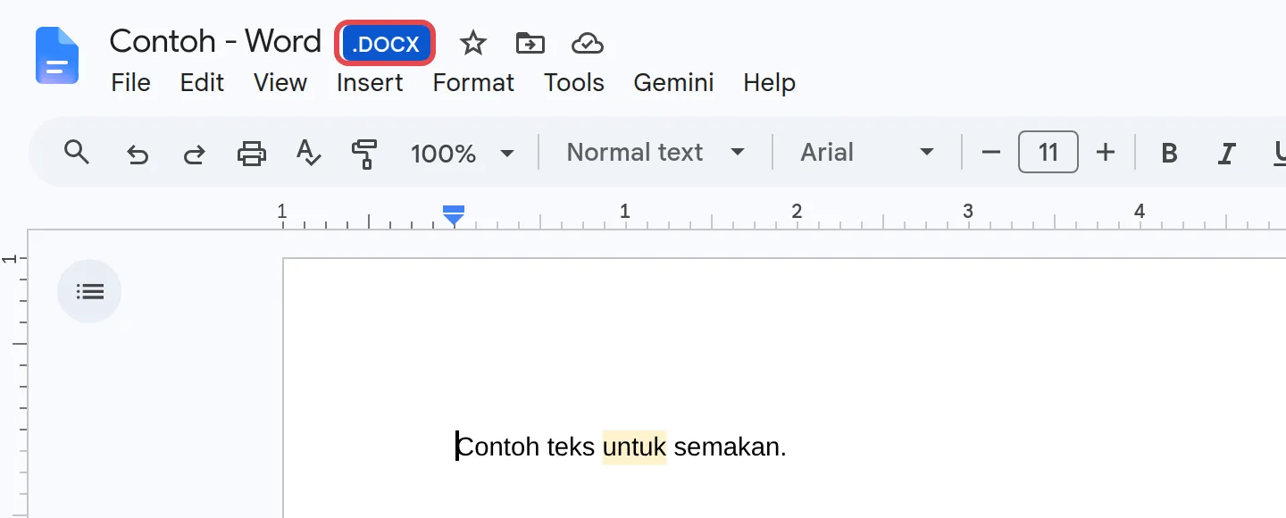 Google Docs里文件名称旁边的DOCX标志