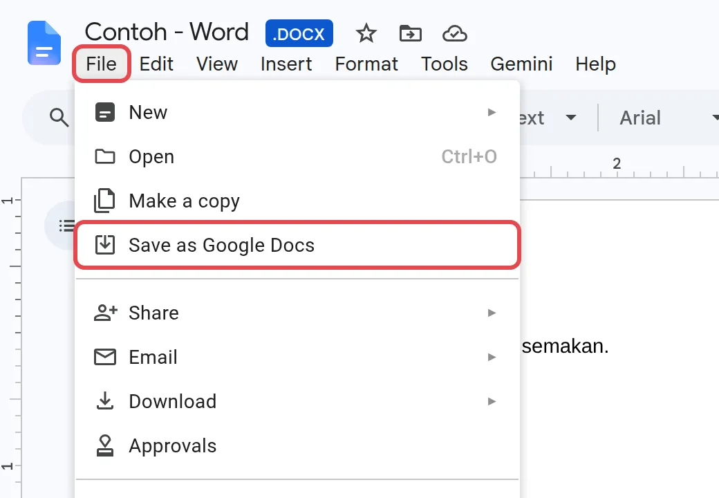 File菜单,Save as Google Docs已标示