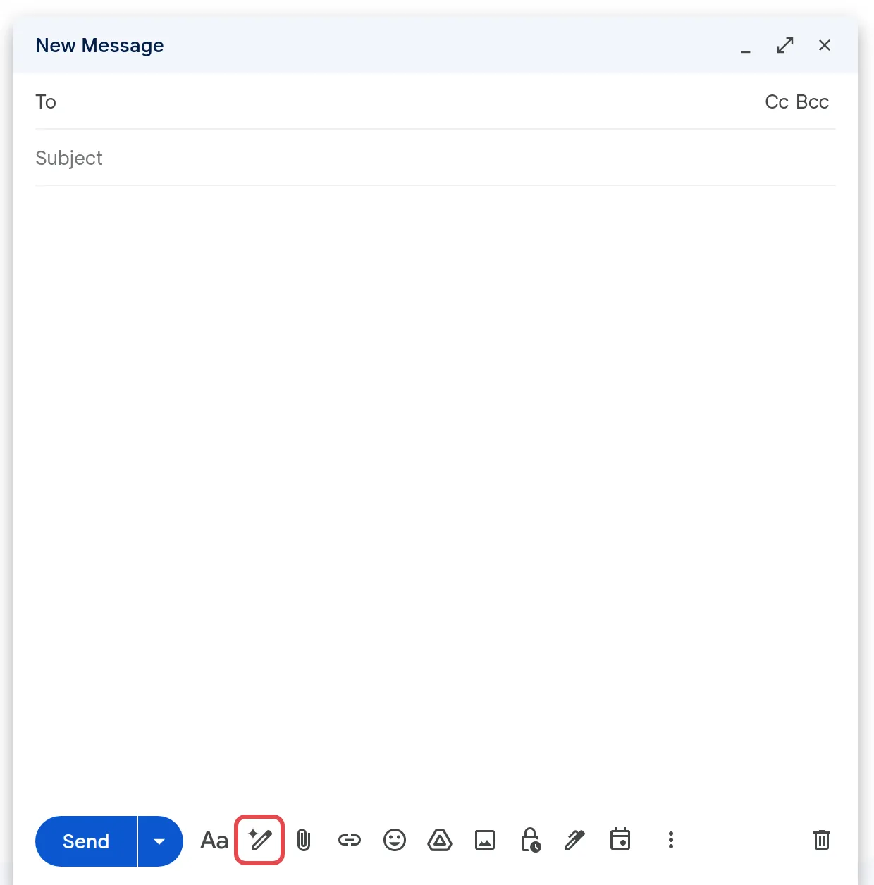 New Message window with the Help me write icon