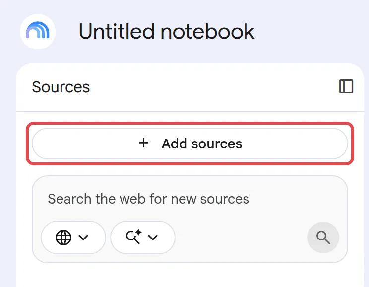 Sources panel with the Add sources button