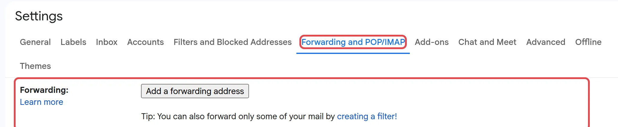 Forwarding and POP/IMAP标签页里的Forwarding部分