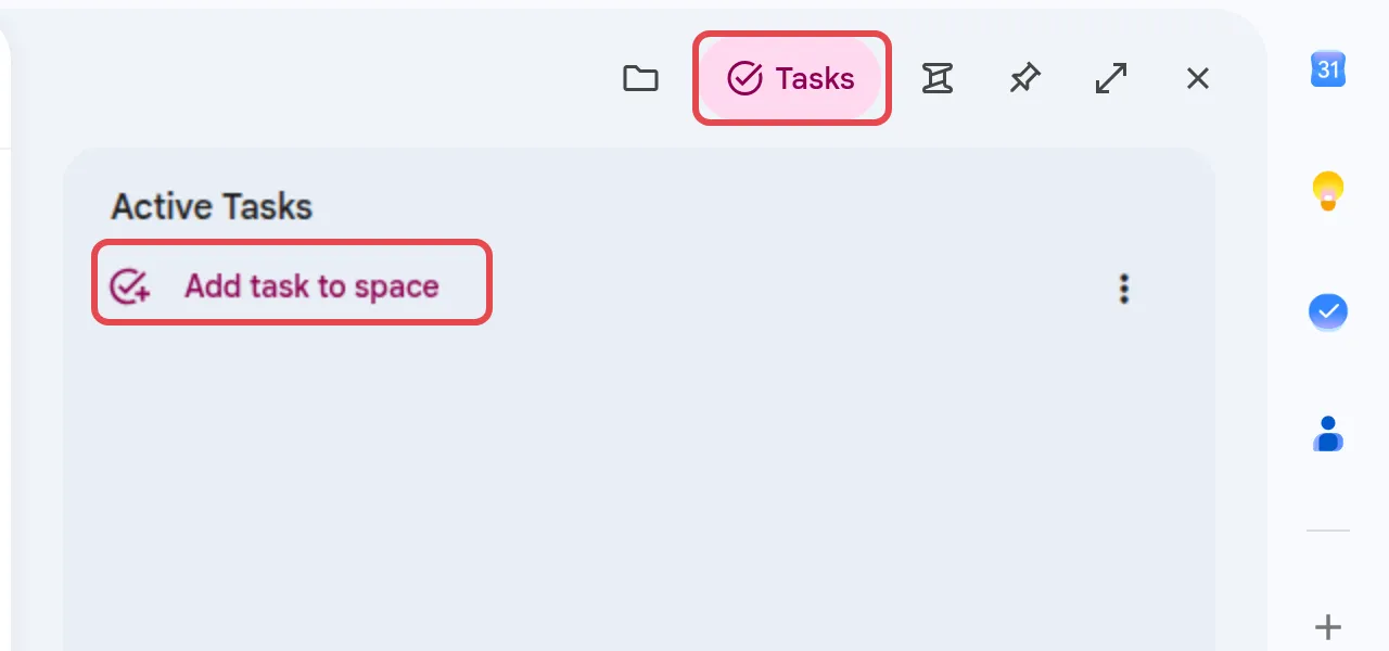 Chat聊天室里的Tasks标签页和Add task to space