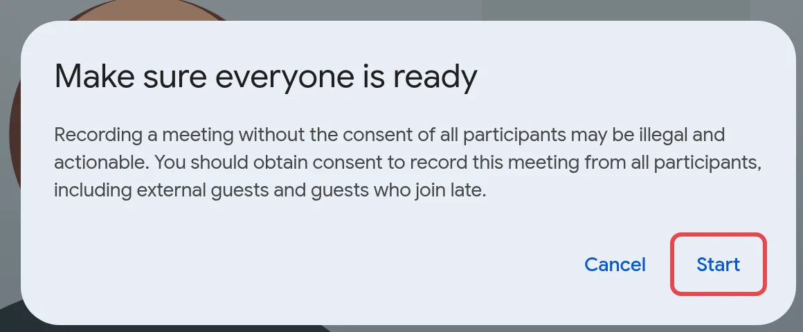 Make sure everyone is ready pop-up with the Start button