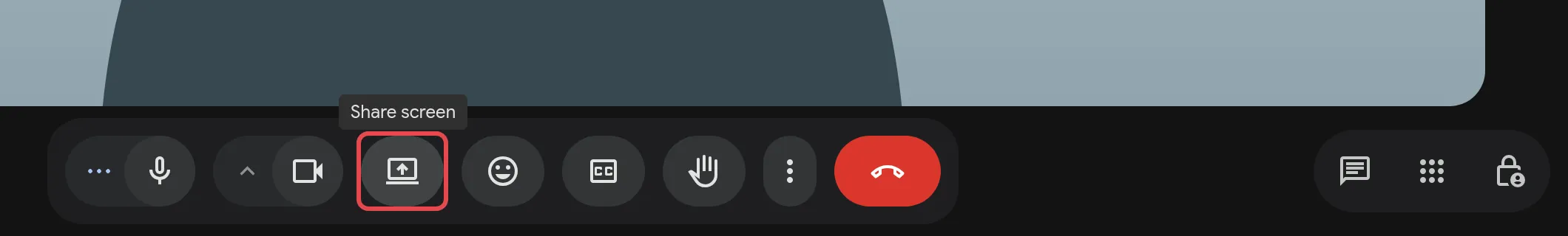 Meeting controls with the Share screen button highlighted