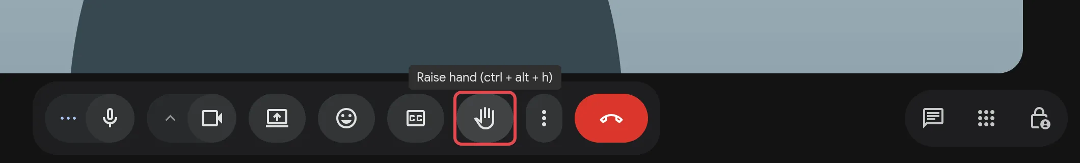 Meeting controls with the Raise hand button