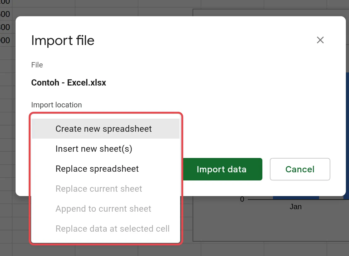 Import location列表里的六个选项