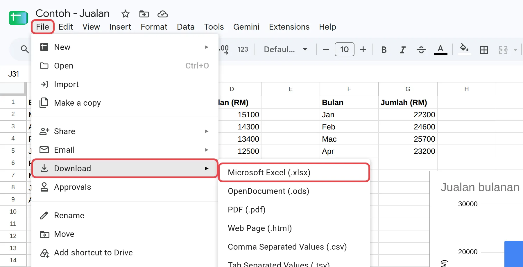 File → Download，已标示Microsoft Excel (.xlsx)