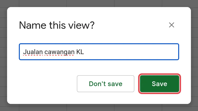 Save view窗口，显示示例名称和Save按钮