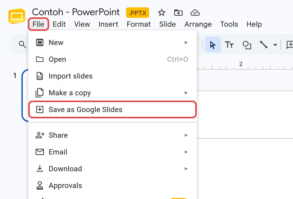 File菜单，已标示Save as Google Slides