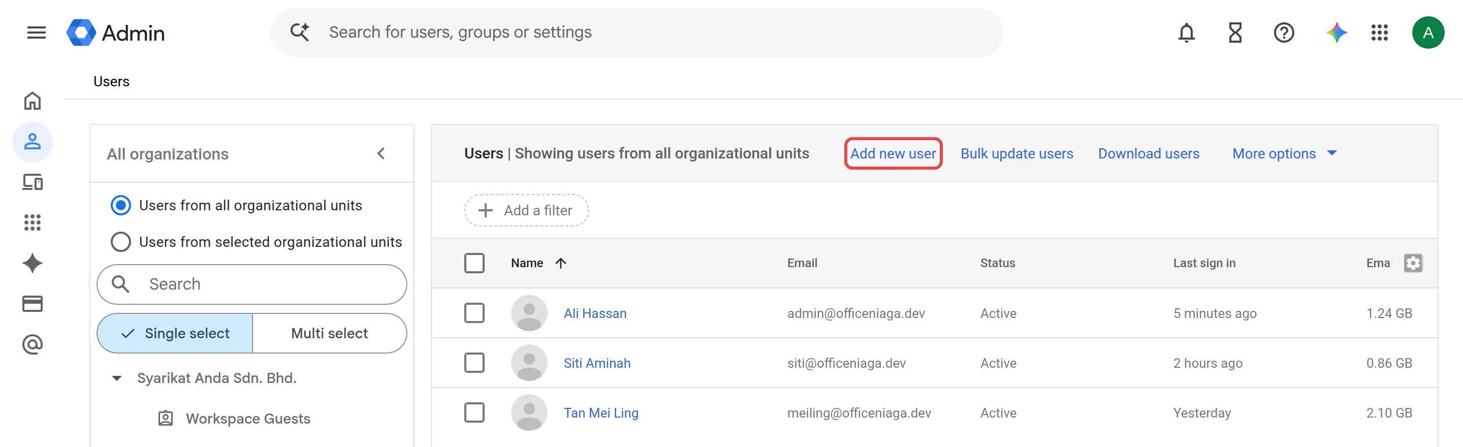 用户列表，已标示Add new user链接