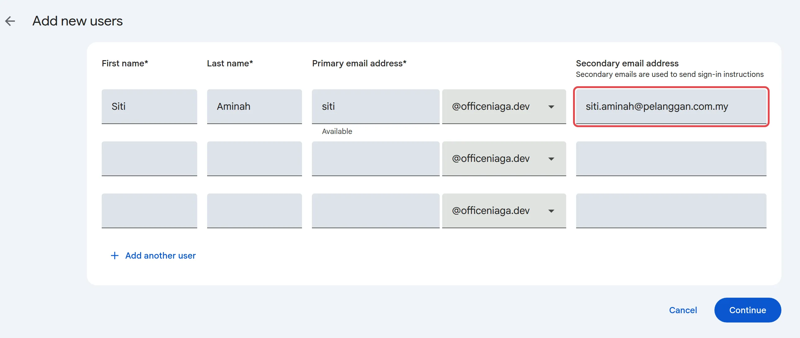 已填写并标示的Secondary email address栏
