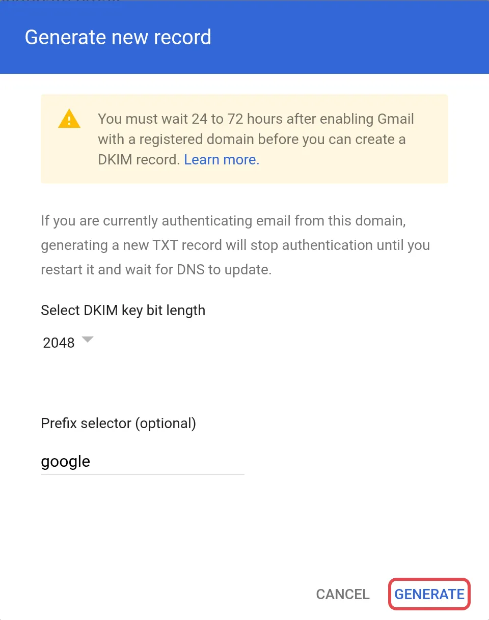 Generate new record框，有默认设置和Generate按钮