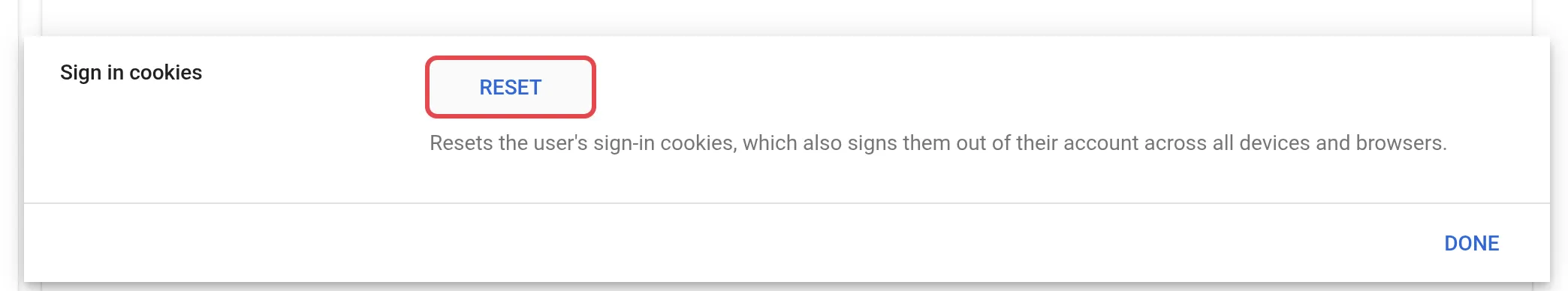Sign-in cookies面板和Reset按钮