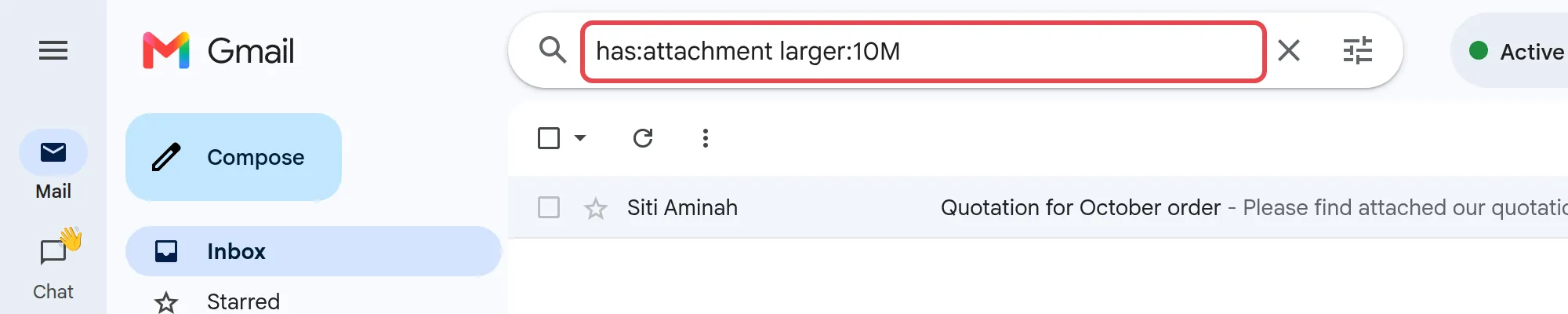 Gmail搜索栏，输入了has larger