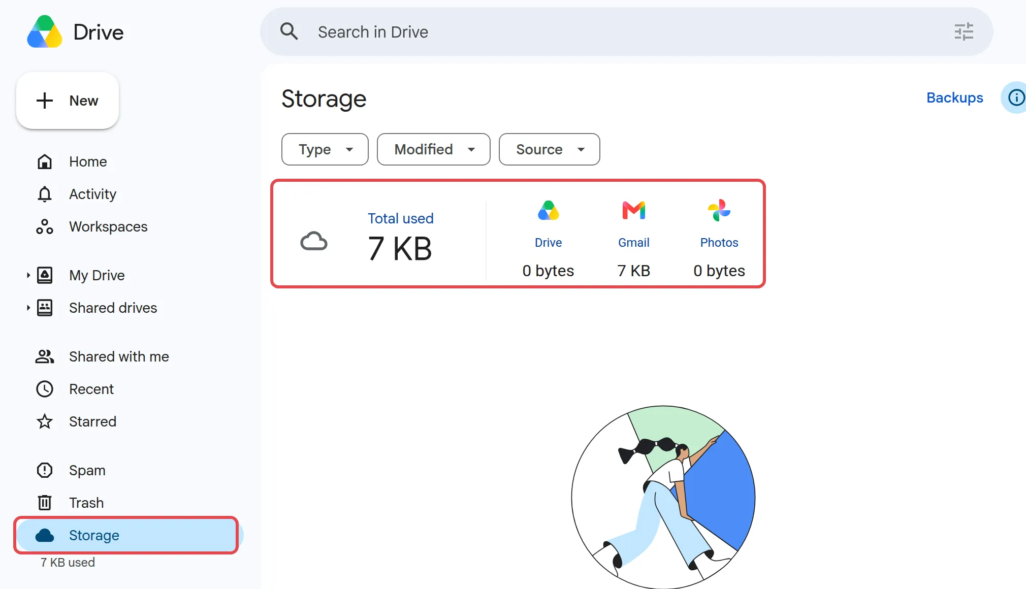 Google Drive的Storage页面，有用量摘要