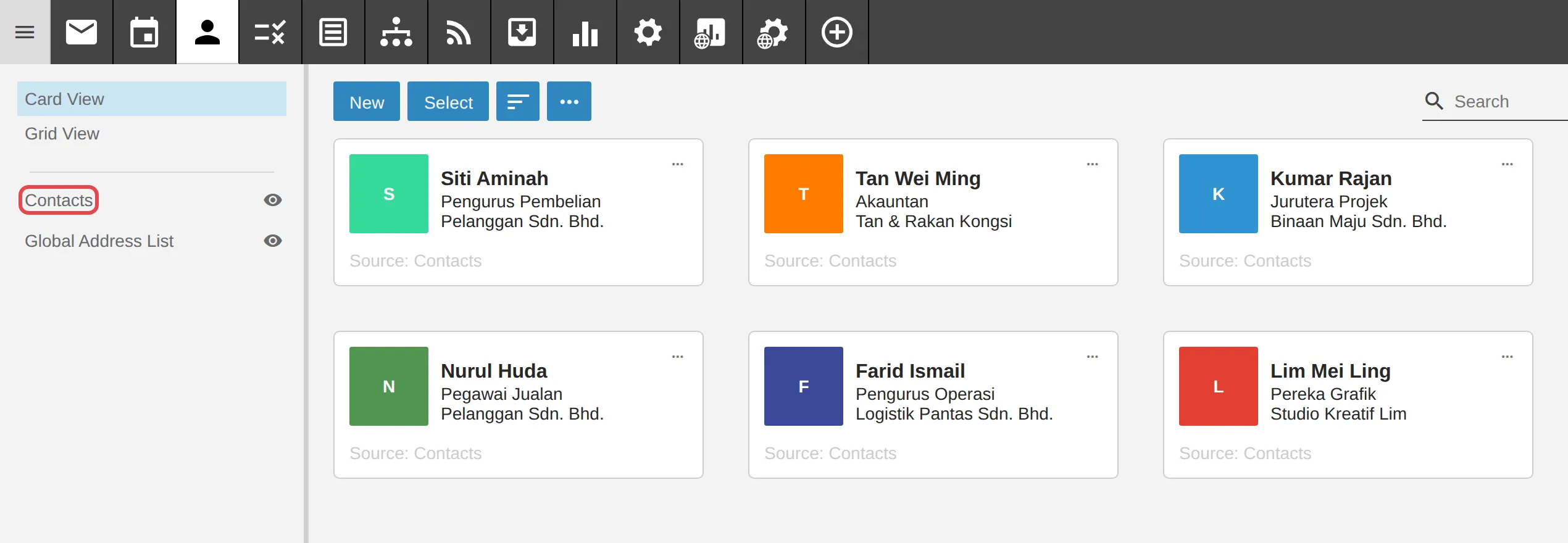 Kenalan yang diimport dalam Contacts