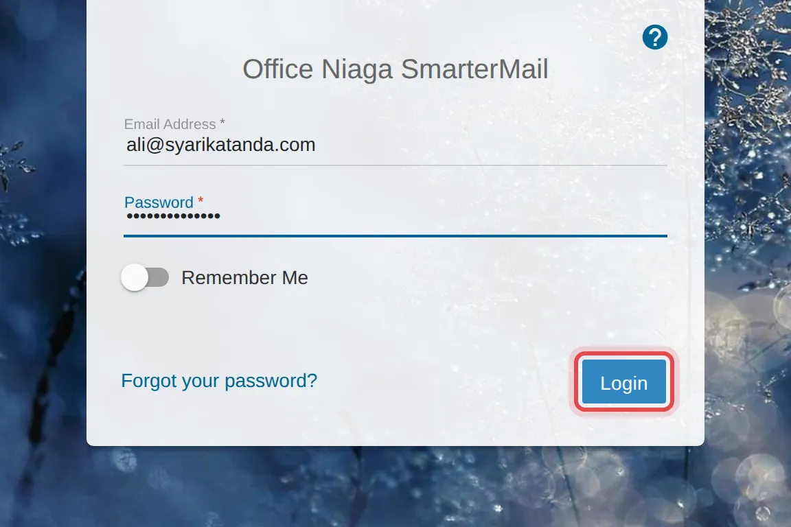 Skrin log masuk Office Niaga SmarterMail